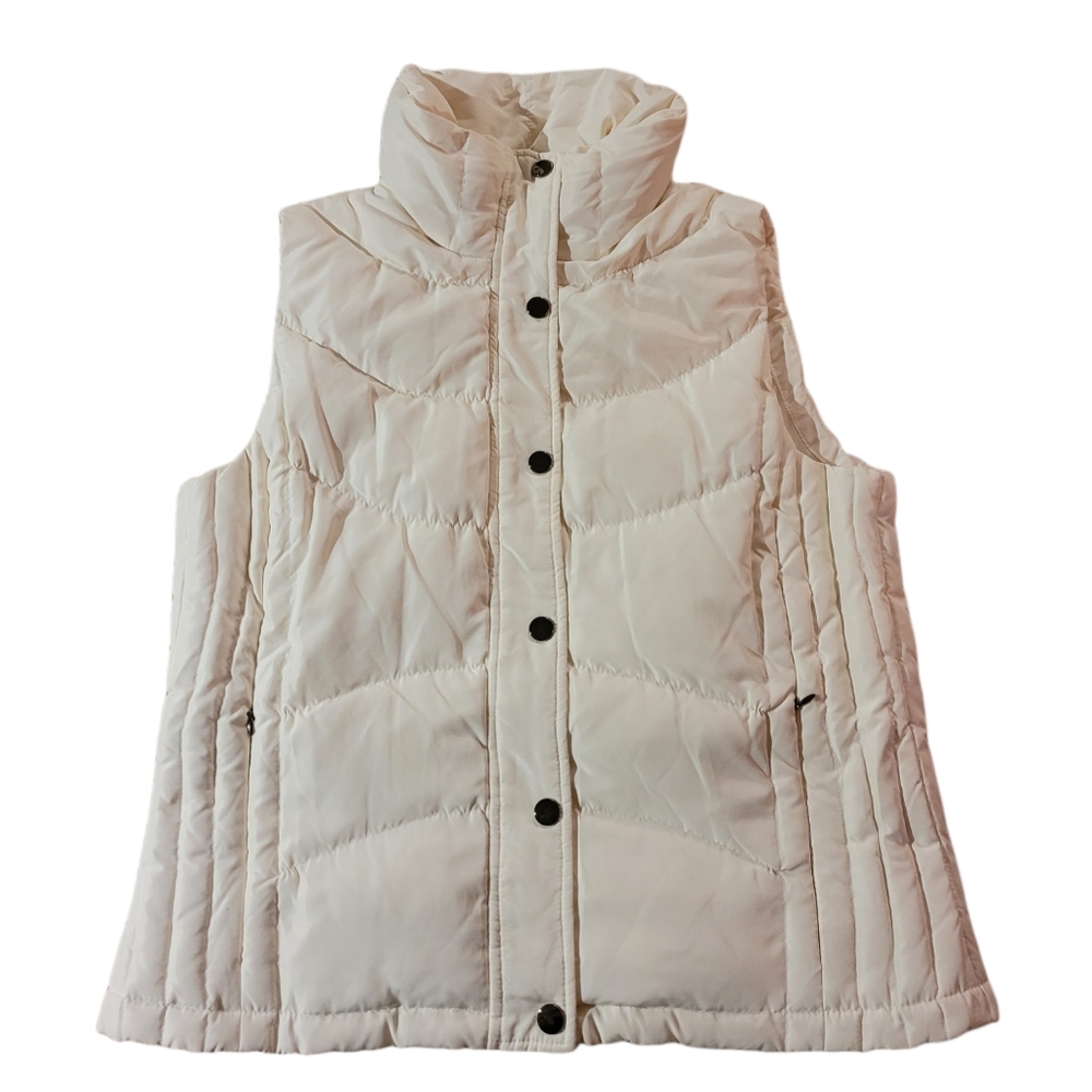 Kenneth Cole Women's Large Cream, Quilted Zip-Up Button Up Puffy Sleeveless Vest